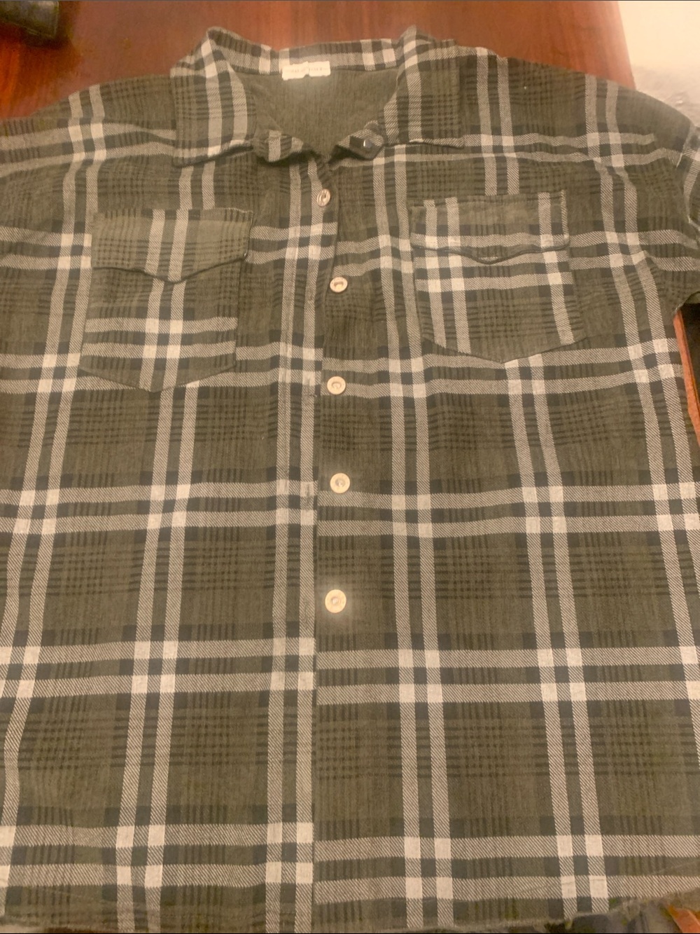 Women's Olive Plaid Button-Down Shirt with Chest Pockets